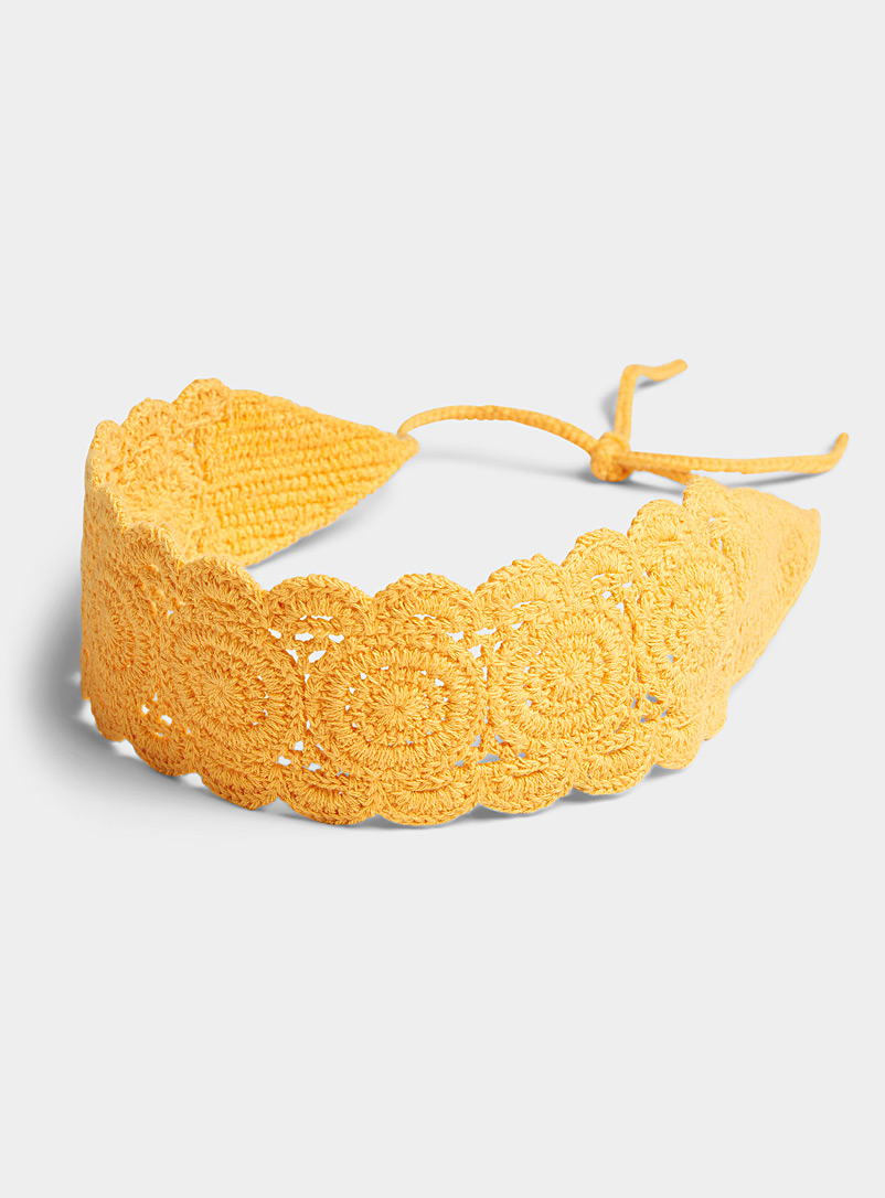 Simons Golden Yellow Scalloped edging crochet headband for women