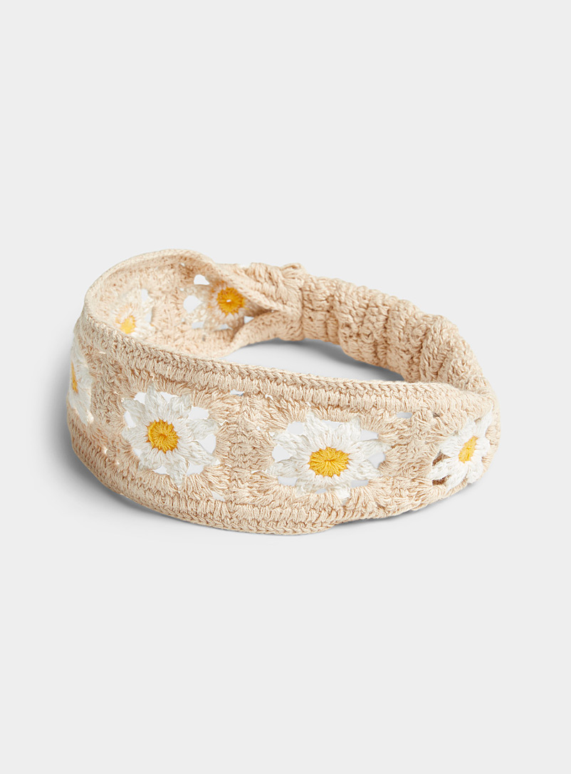 Simons Patterned Ecru Daisy crochet headband for women