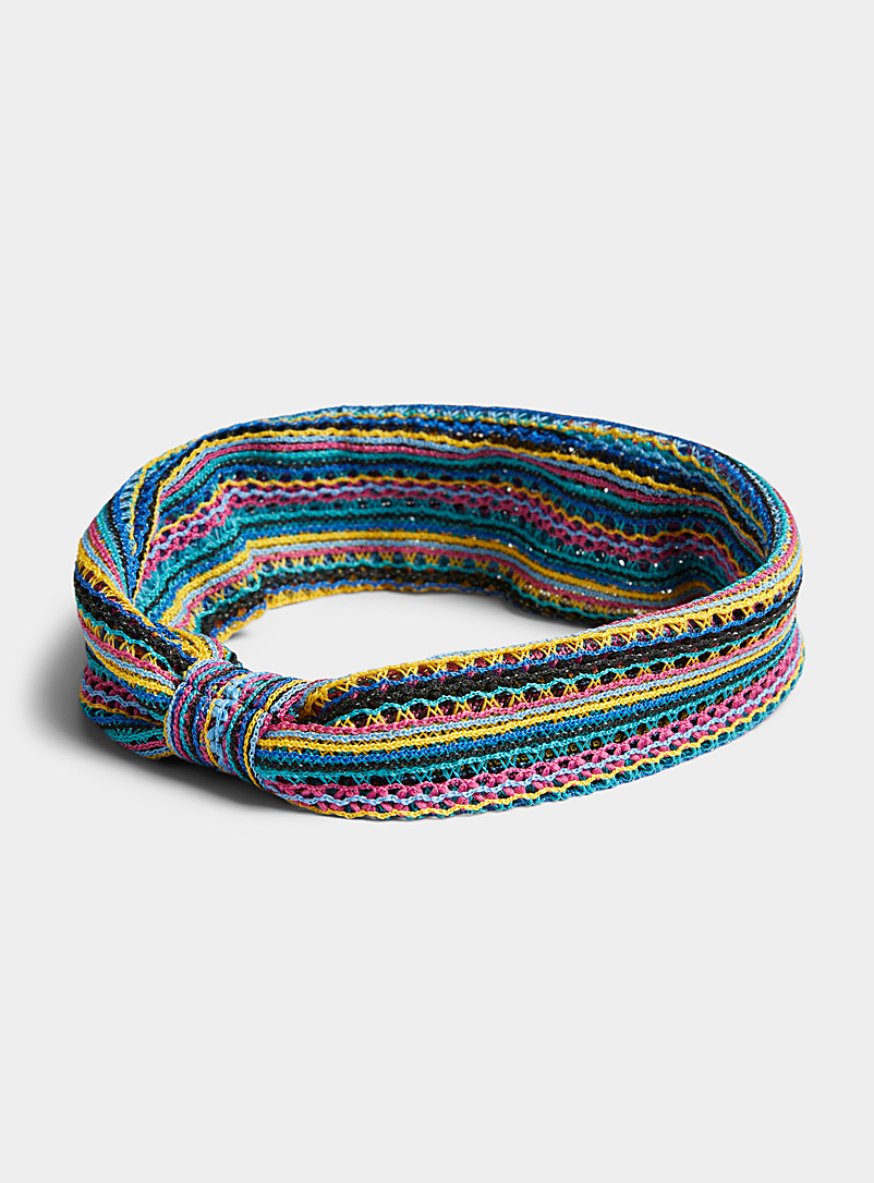 Simons Patterned Blue Colourful stripe knotted headband for women