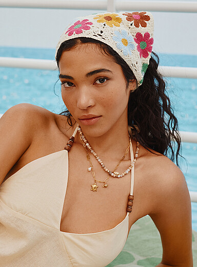 Floral crochet headscarf