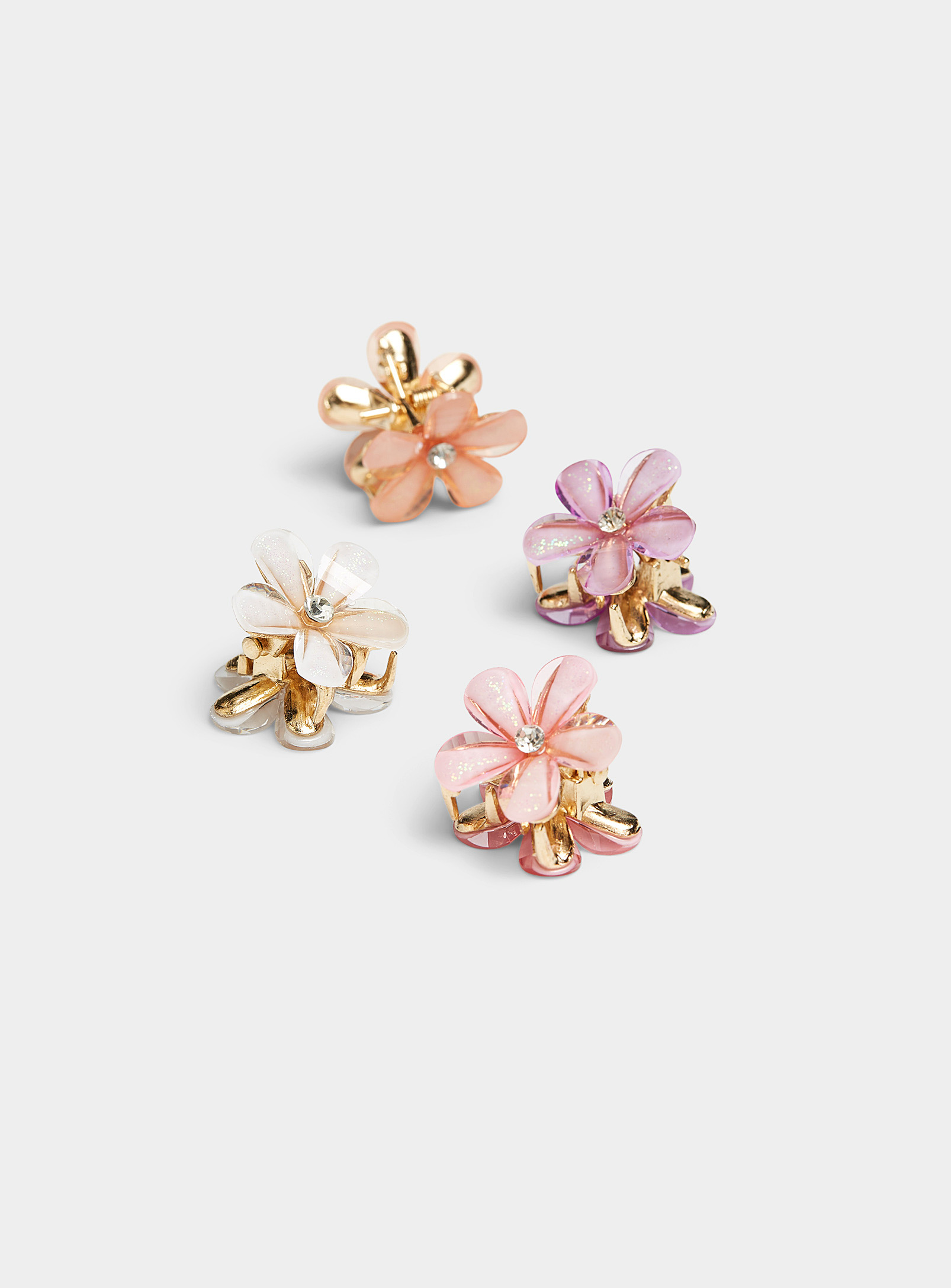 Simons - Women's Sparkly mini-flower clips Set of 4