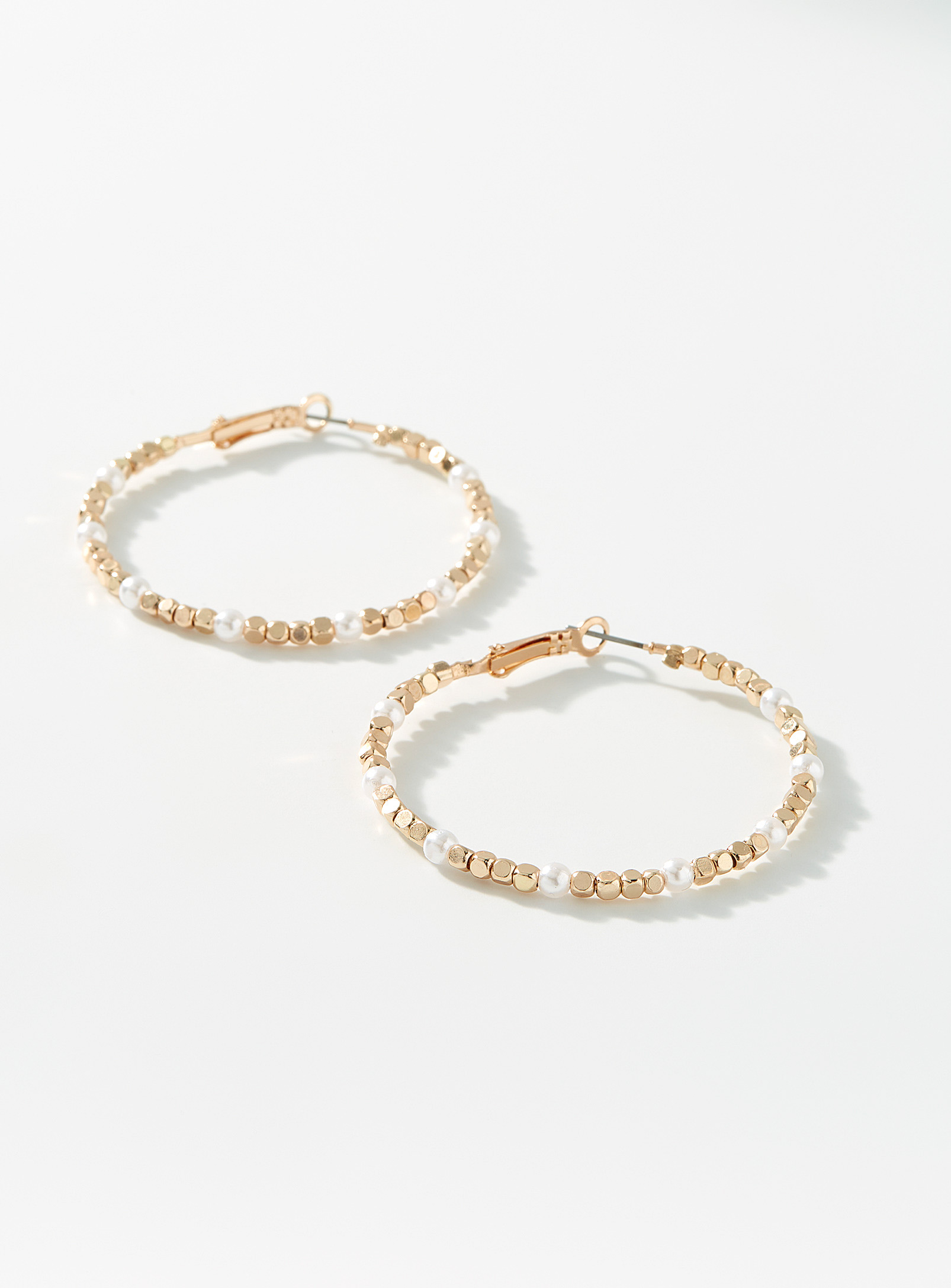 Simons - Women's Large bead-insert golden Hoop Earrings