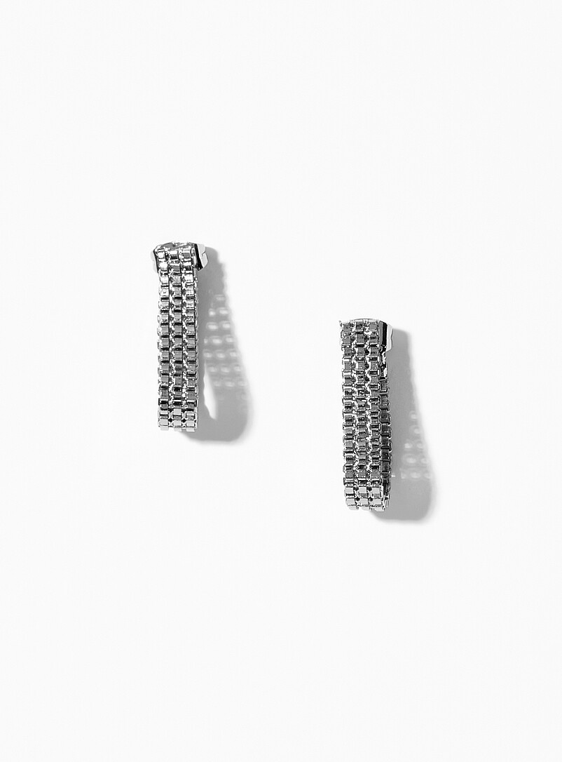 Metallic triple-row earrings product image (primary)