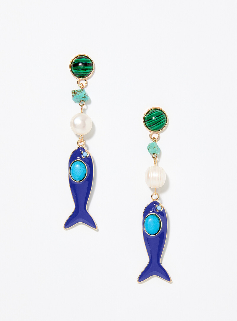 Blue Fish Long Earrings