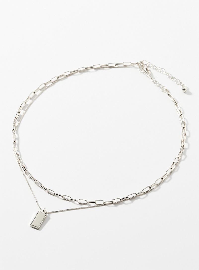 Rectangular pendant double-row necklace product image (primary)