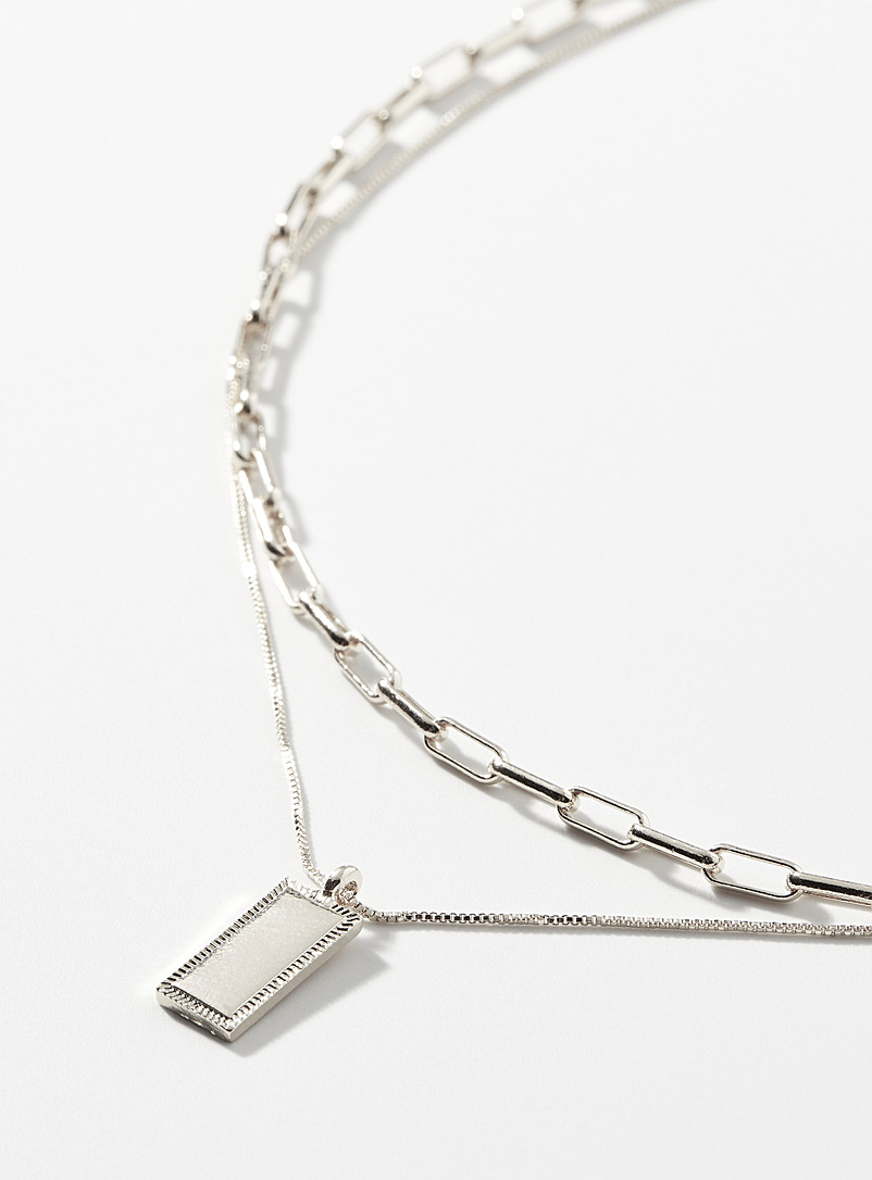 Rectangular pendant double-row necklace product image 3