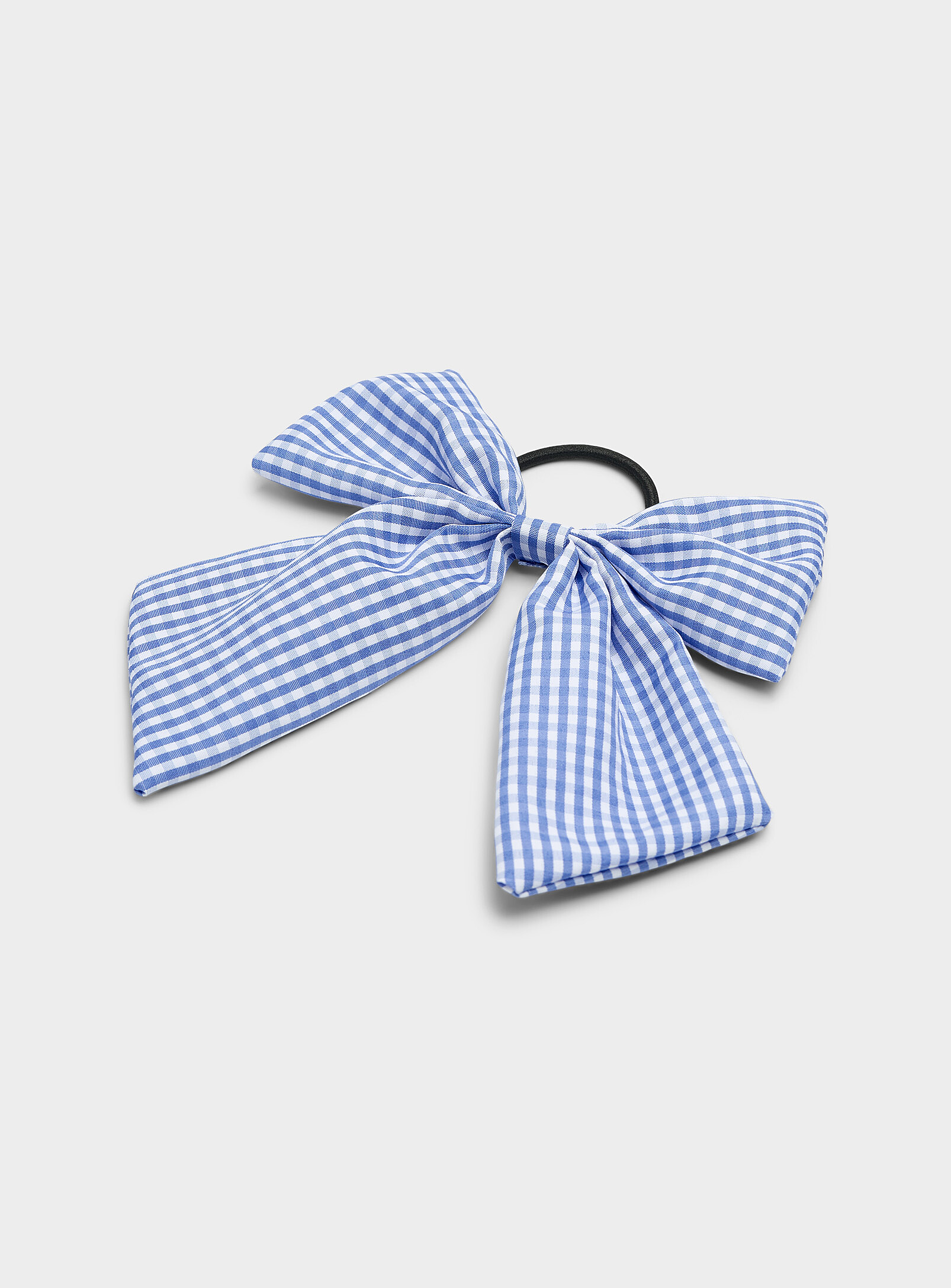 Simon's Large Gingham Bow Elastic In Patterned Blue