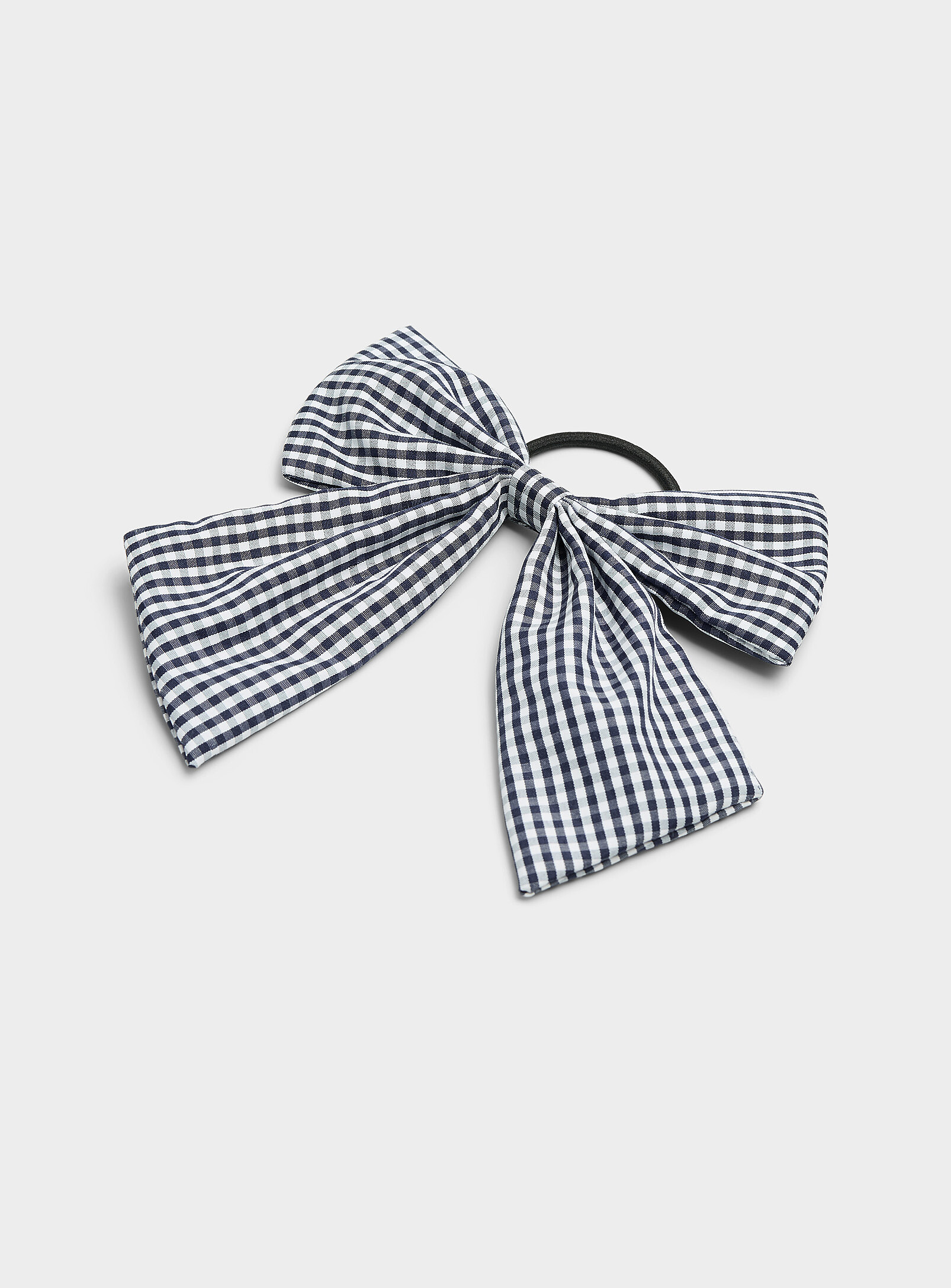 Simon's Large Gingham Bow Elastic In Patterned Black