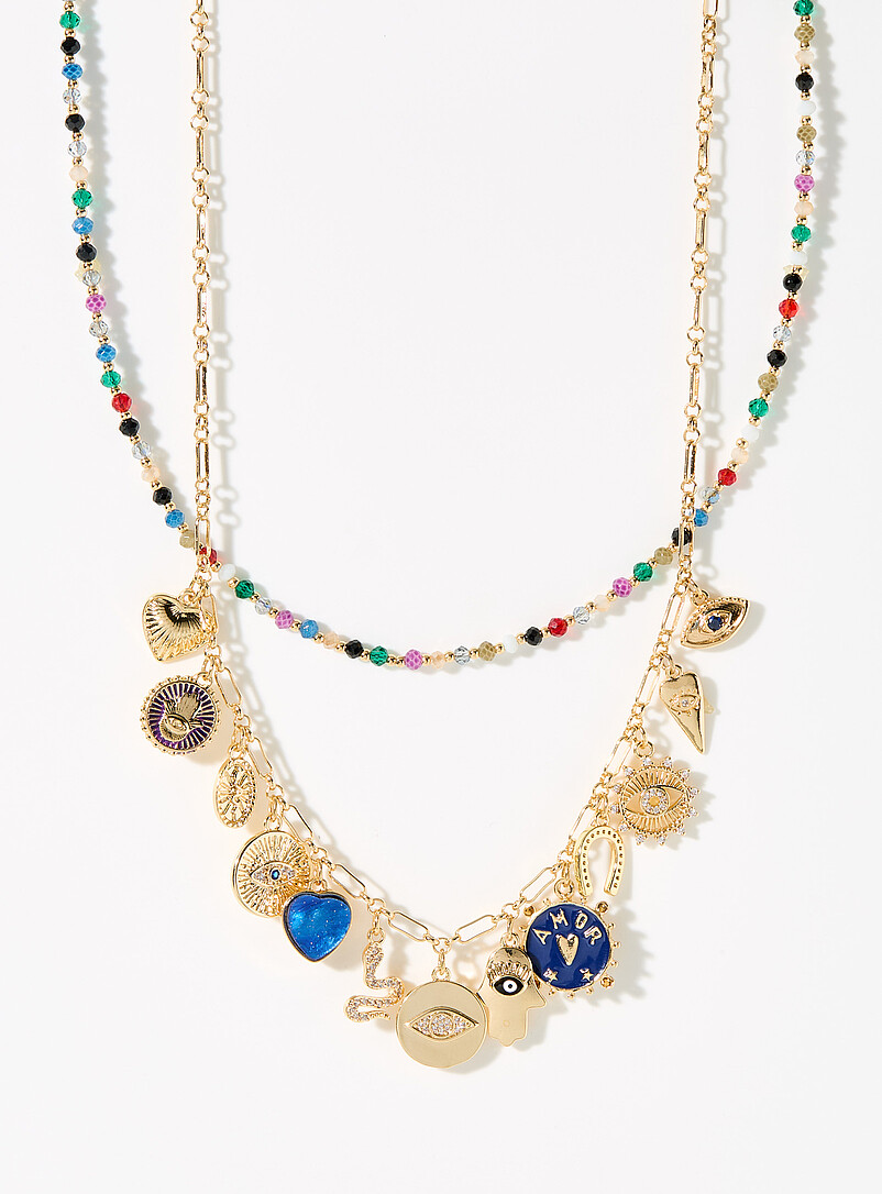 Mystical charm and bead double-strand necklace product image 2