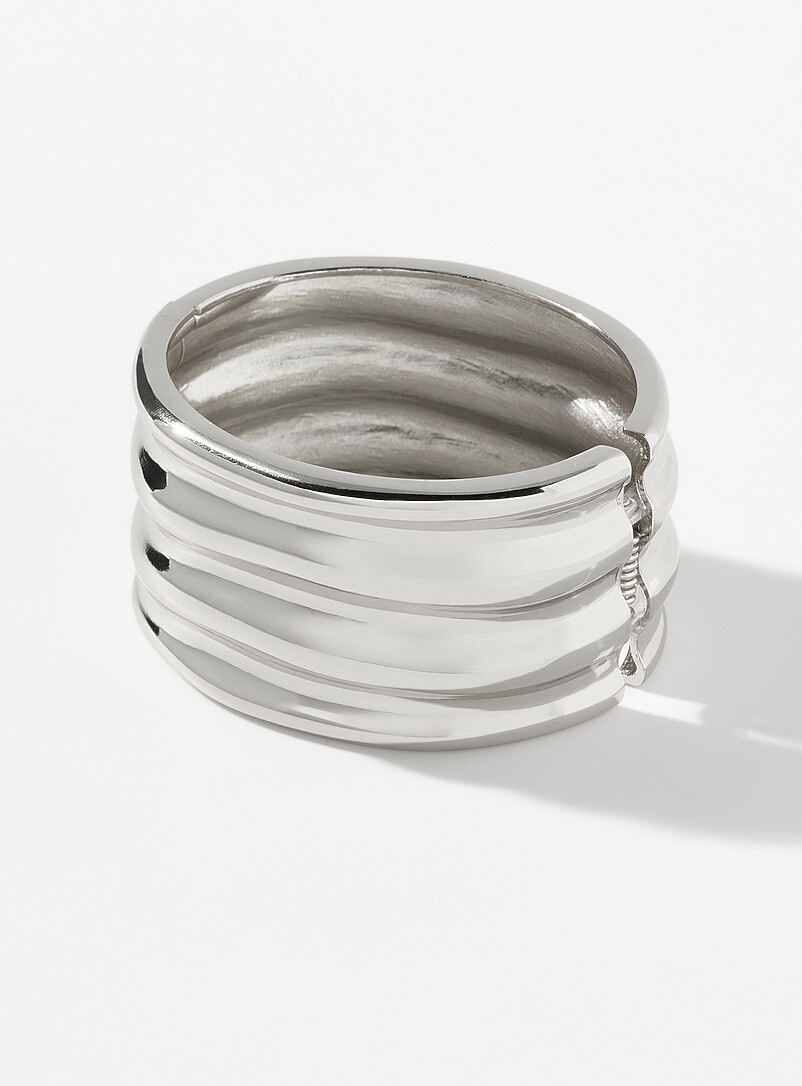 Wavy wide silver bangle product image (primary)