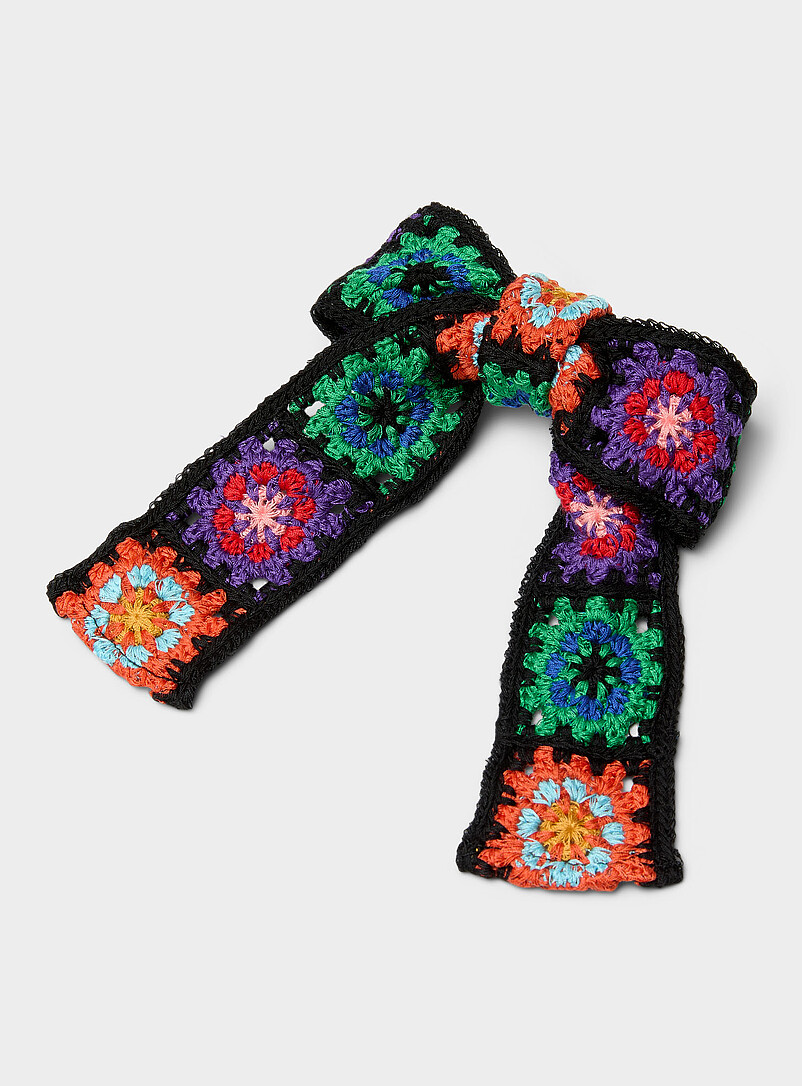 Large Colourful Flower Crochet Bow Barrette