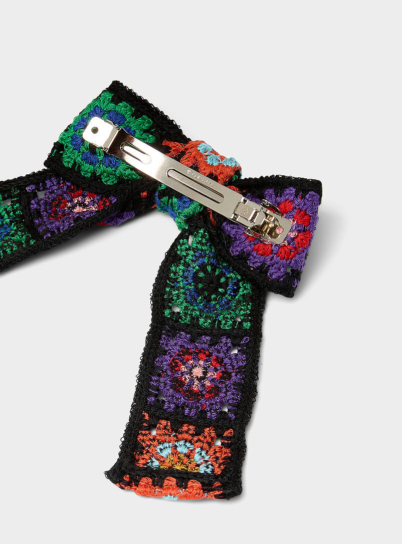 Large colourful flower crochet bow barrette product image 2