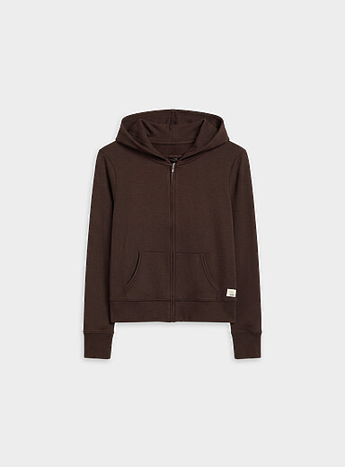 Vuori Brown Halo Mini zipped hooded sweatshirt for women