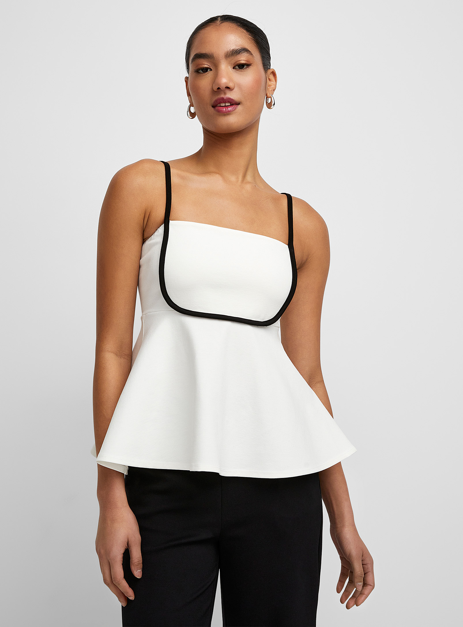 Icone Contrast Piping Peplum Waist Camisole In White