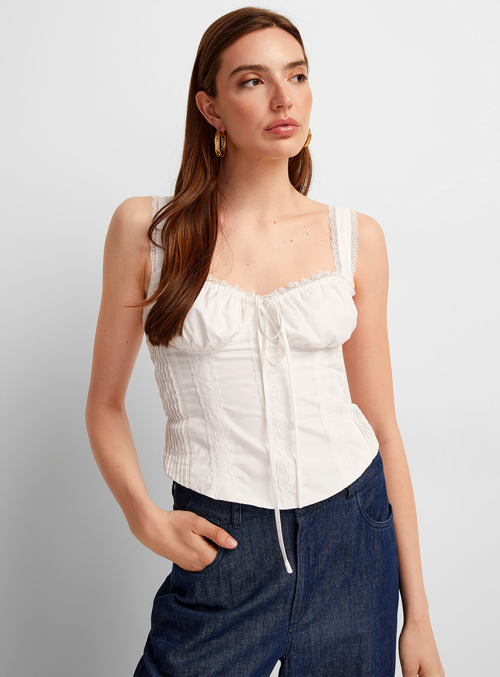 Icone Poplin And Lace Corset In White