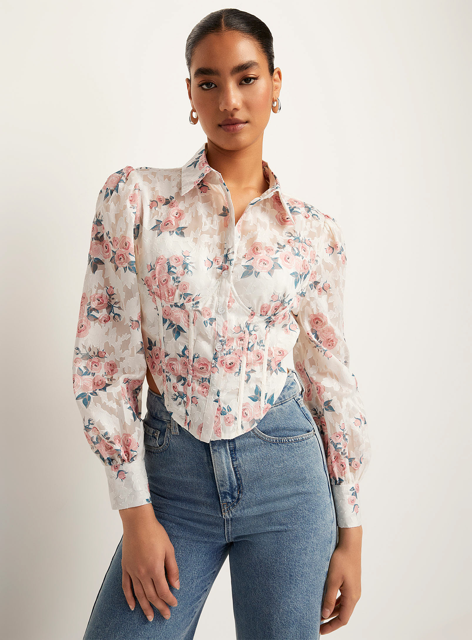 Icône - Women's Floral chiffon bustier blouse