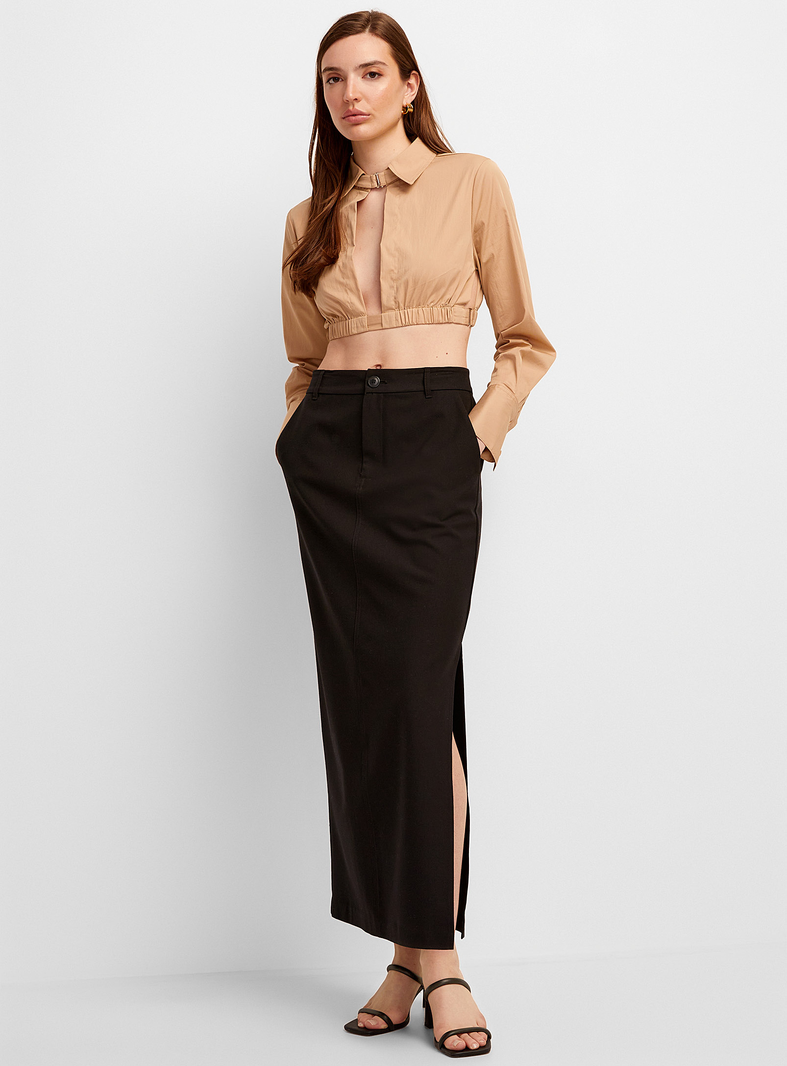 Icone Cutout Puffy Cropped Blouse In Brown