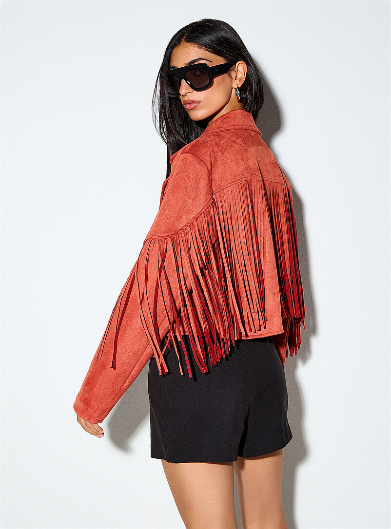 Fringed burnt orange faux-suede cowboy jacket product image 3