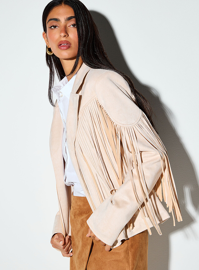 Fringed ivory faux-suede cowboy jacket product image 2