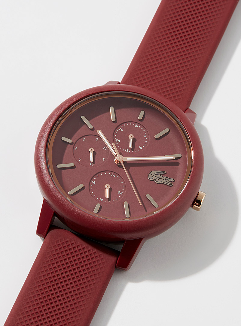 Lacoste: La montre chronographe silicone bordeaux Rouge foncé-vin-rubis pour femme
