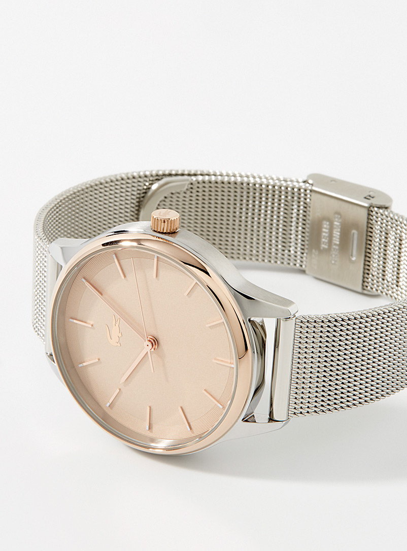 Lacoste Silver Grey pink face watch for women
