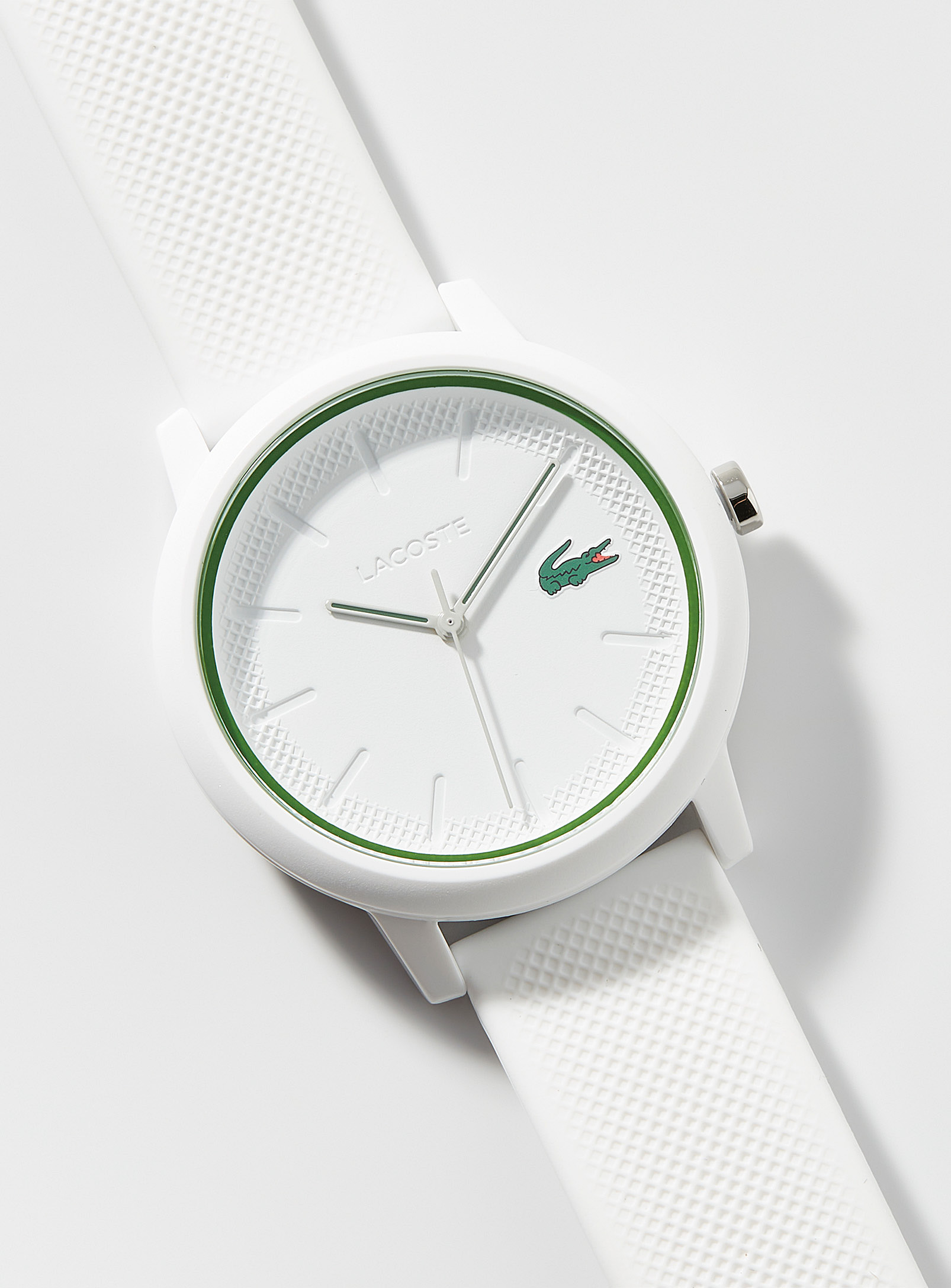 Shop Lacoste Pigment Green Silicone Band Watch In White
