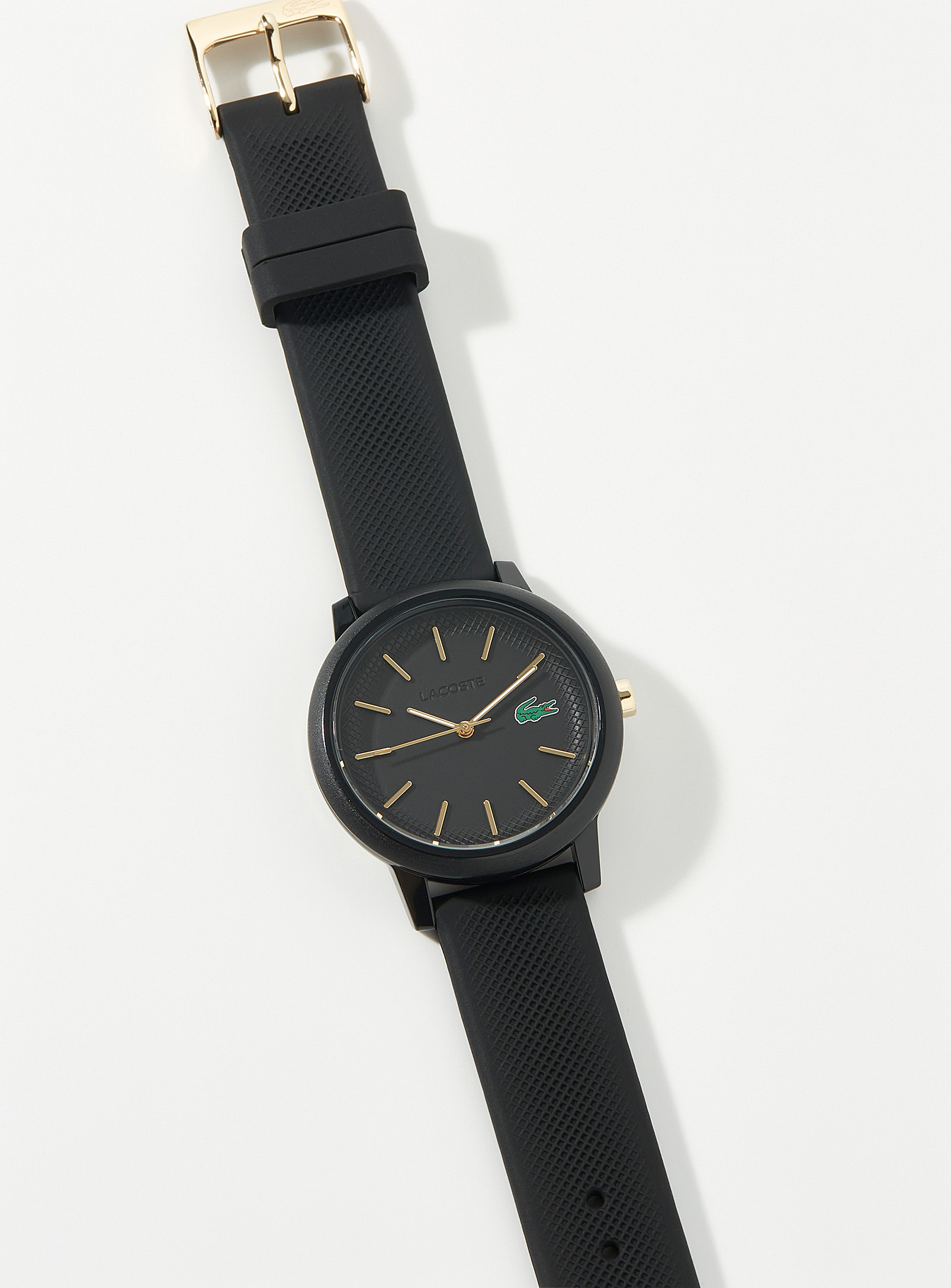LACOSTE ONYX AND GOLD SILICONE WATCH