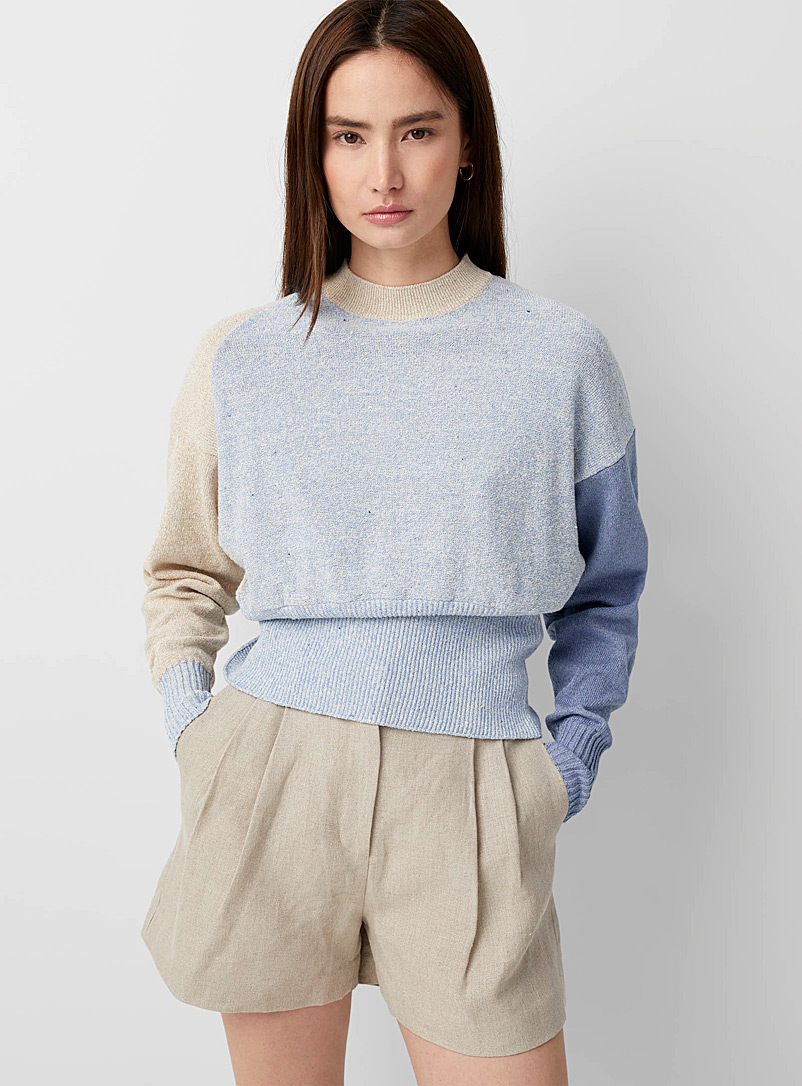 Sisley Patterned Blue Heathered block open-back sweater for women
