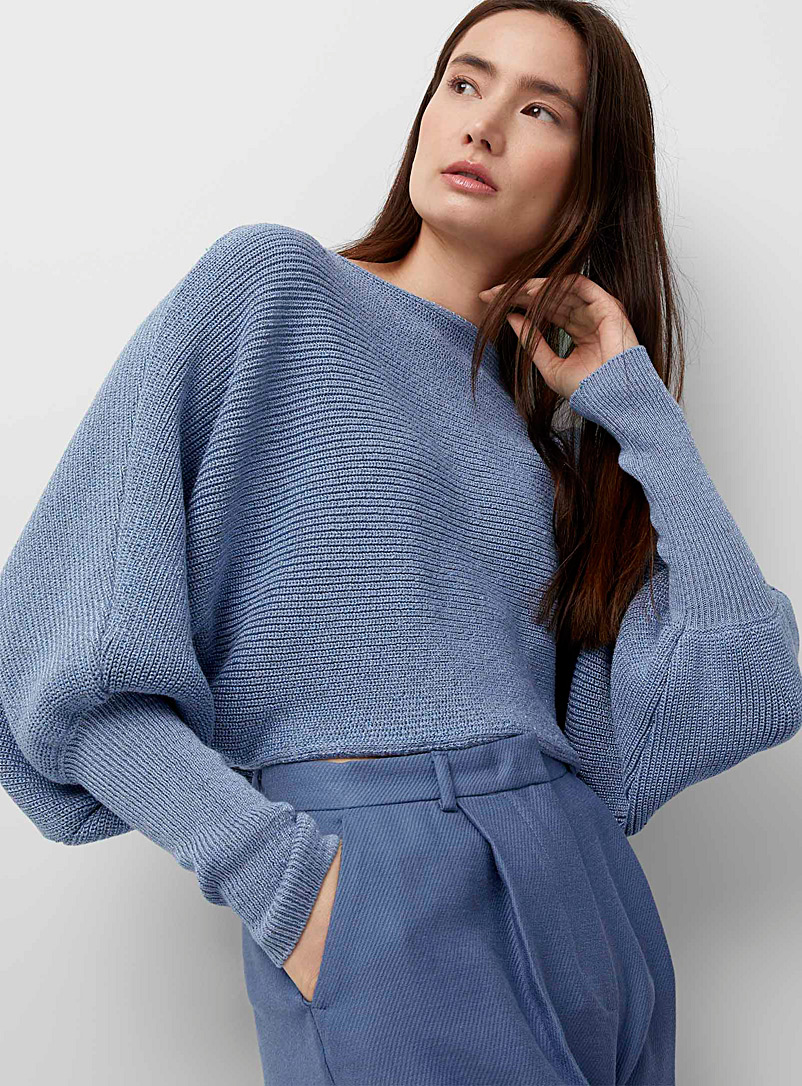 Sisley Blue Dolman sleeves cropped sweater for women
