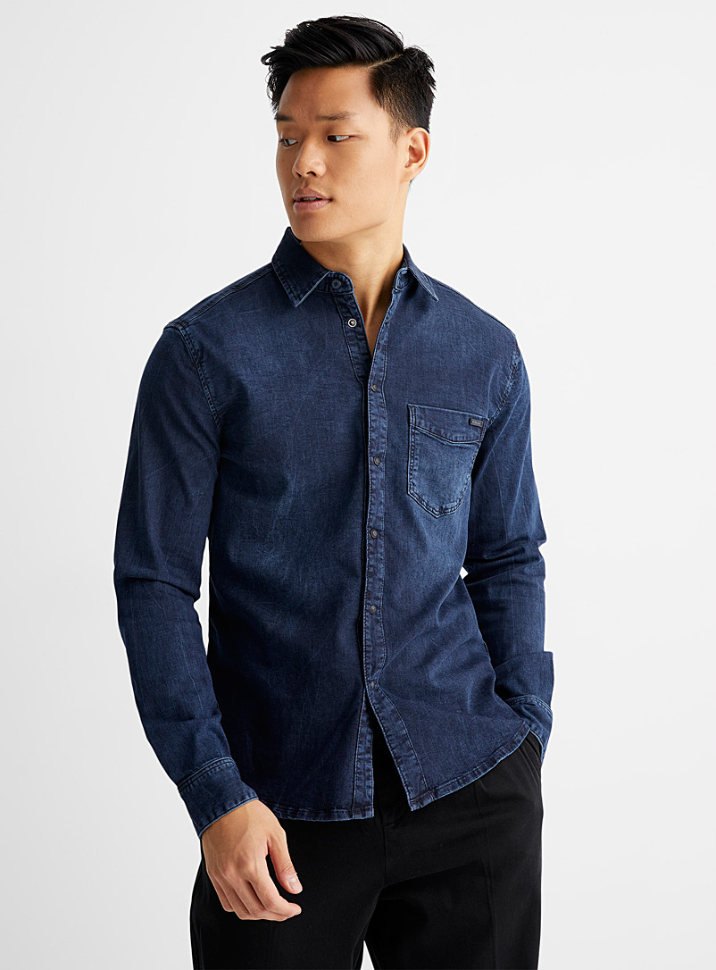 Sisley Blue Dark denim shirt Regular fit for men