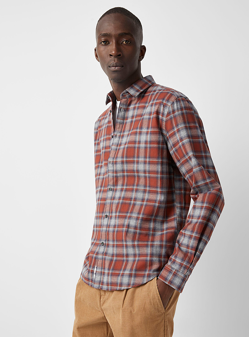 Sisley Red Faded plaid flannel shirt Comfort fit for men