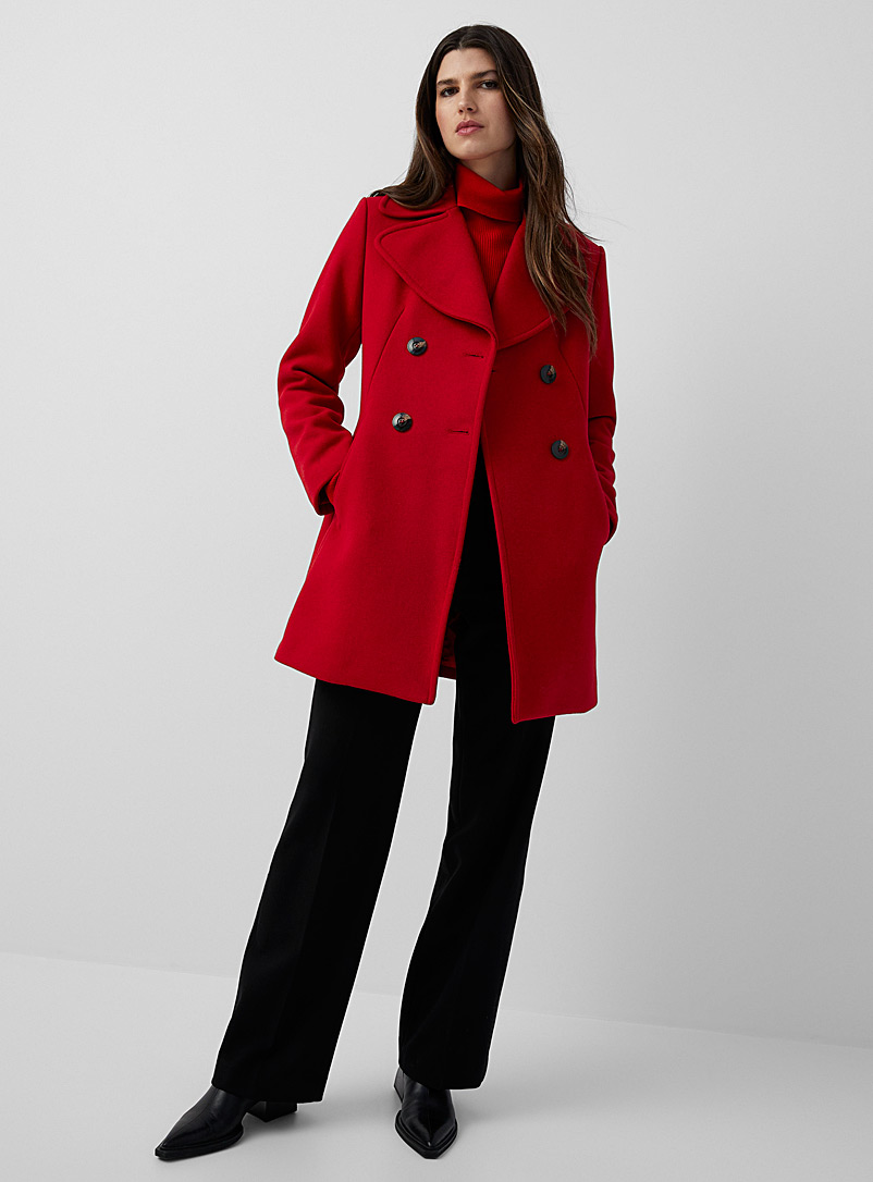 Cherry red double-breasted overcoat | Sisley | Women's Wool Coats Fall ...
