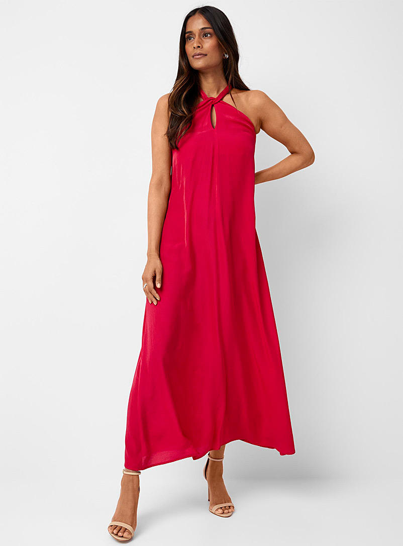 Sisley Pink Twisted halter fuchsia dress for women