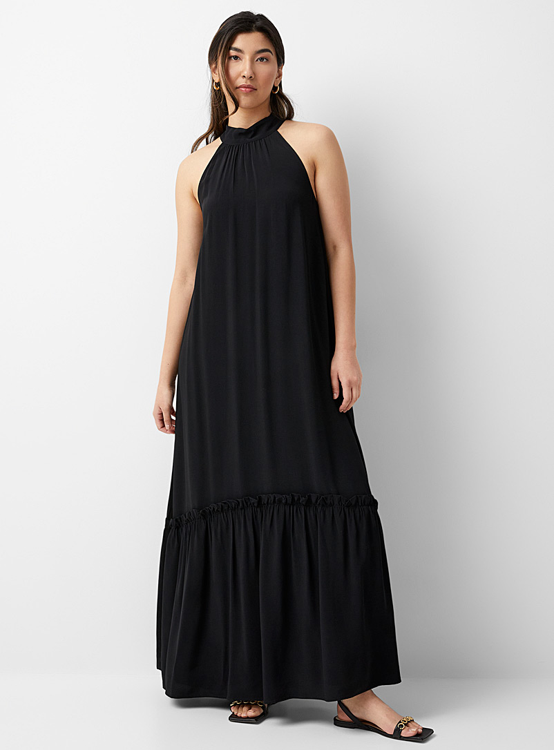 Sisley Black Ruffled edging maxi dress for women