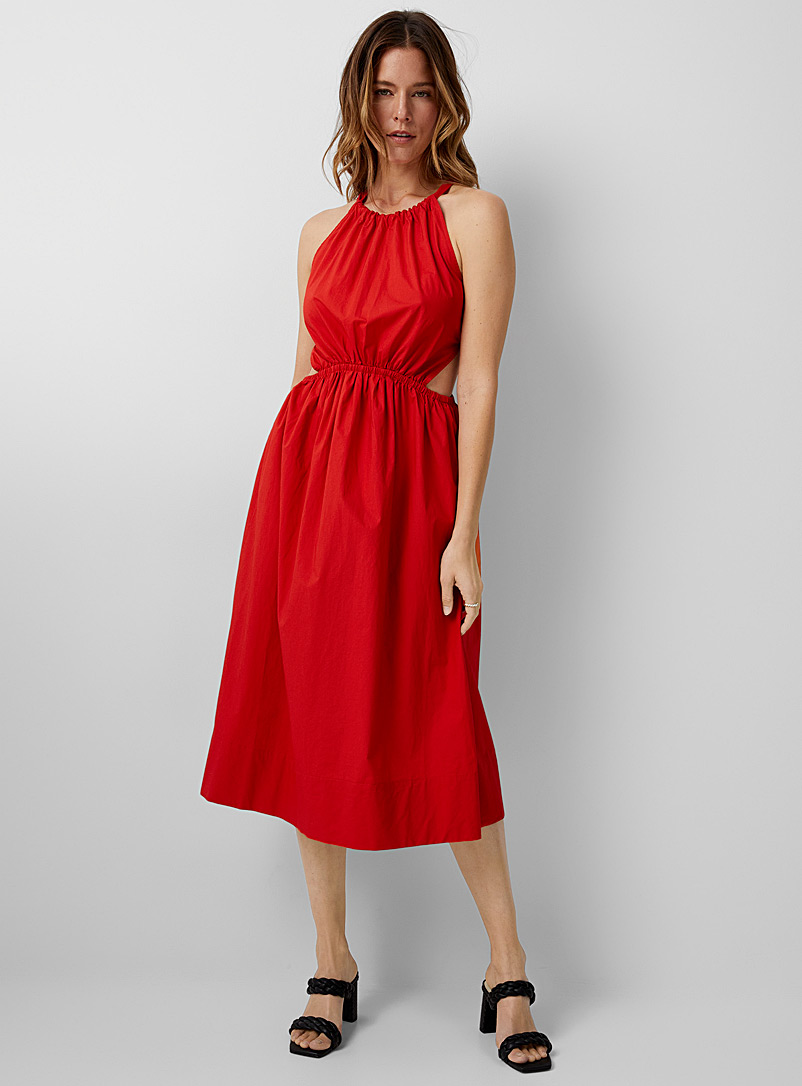 Sisley: La robe popeline écarlate taille découpée Rouge vif-écarlate pour femme