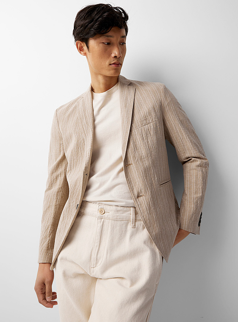 Sisley Sand Double-stripe natural jacket Semi-slim fit for men