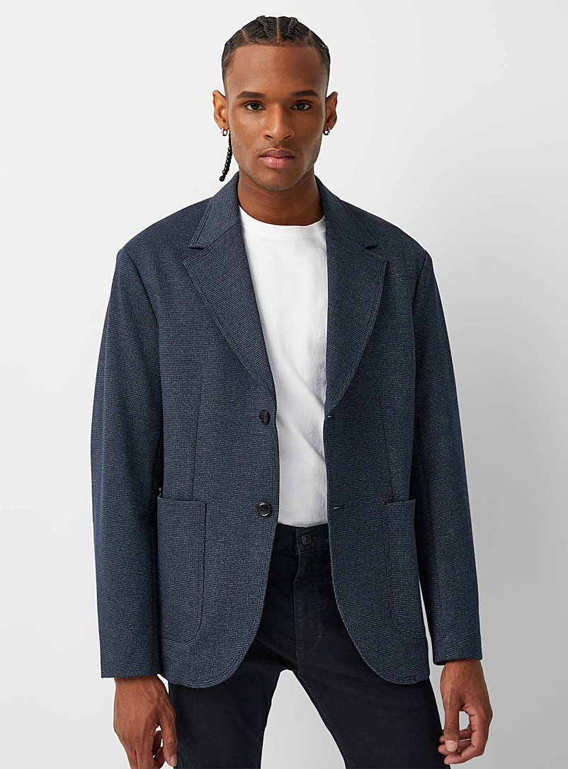 Sisley Marine Blue Navy mini-check knit jacket Semi-slim fit for men