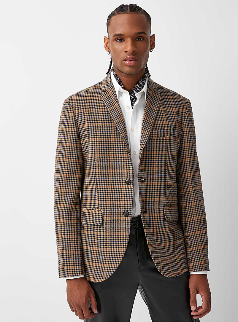 Sisley Brown Heritage check tweed jacket Slim fit for men