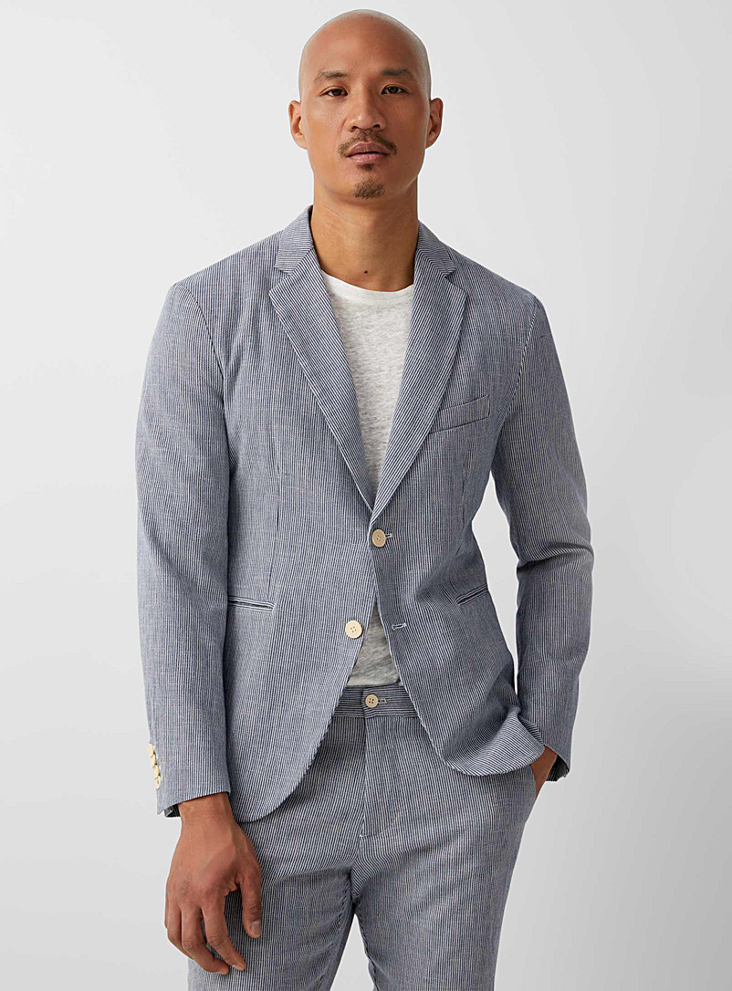 Sisley: Le veston fines rayures coton et lin Coupe ajustée Bleu pour homme