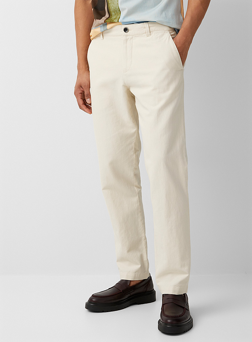 Sisley: Le pantalon coton et lin écru Coupe ajustée Beige crème pour homme