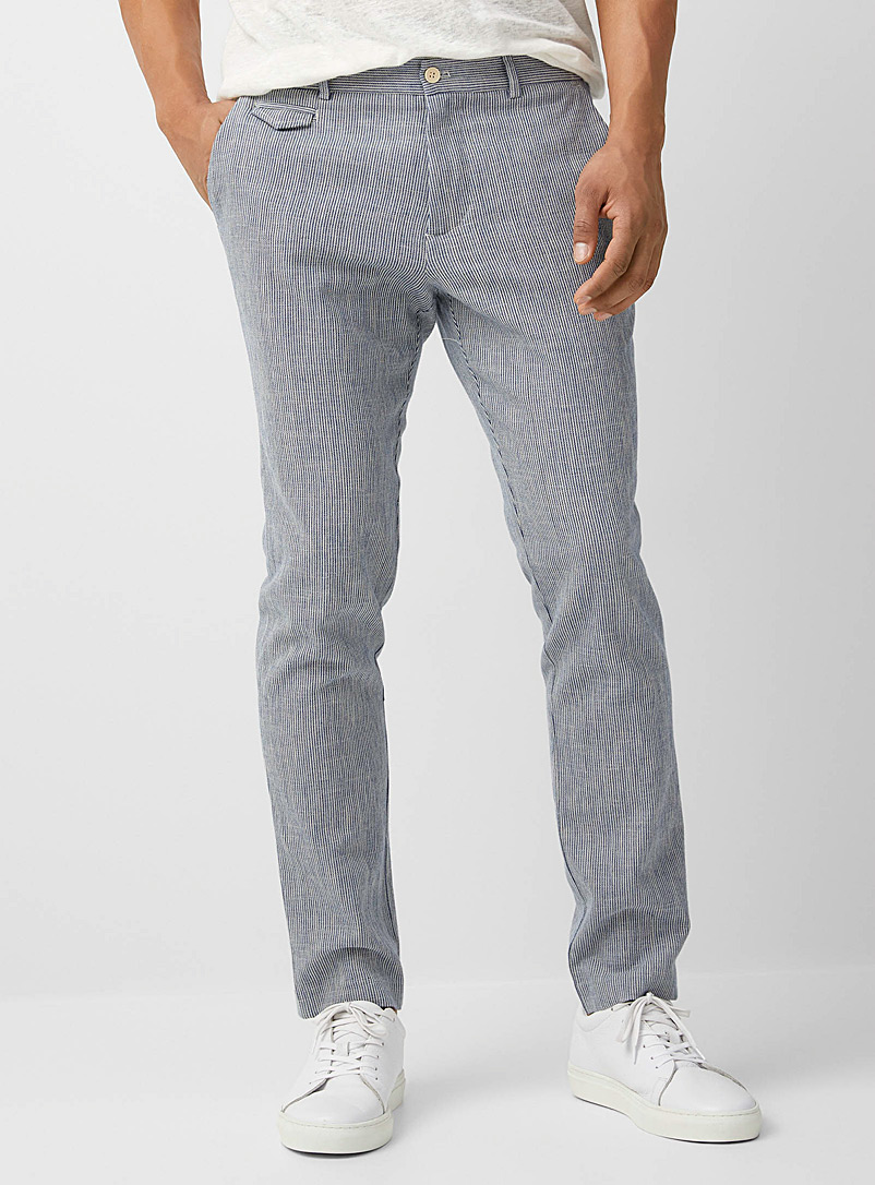 Sisley Blue Cotton and linen pinstripe pant Slim fit for men