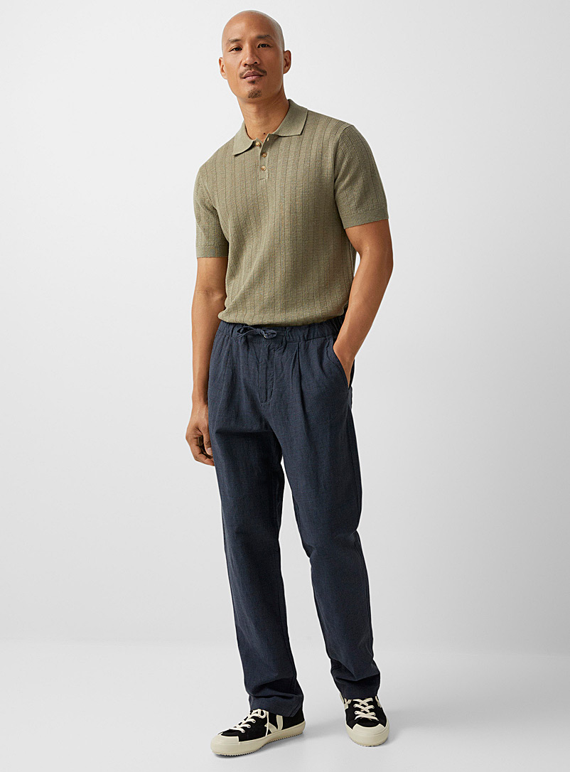 Sisley: Le pantalon taille confort pied-de-poule indigo Marine pour homme