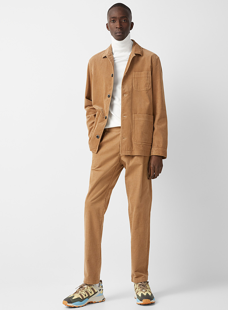Sisley: Le pantalon velours côtelé caramel Coupe étroite Brun pour homme
