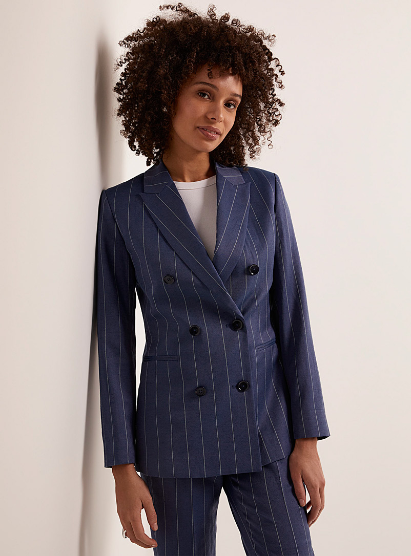 Sisley Blue Pinstriped blue blazer for women