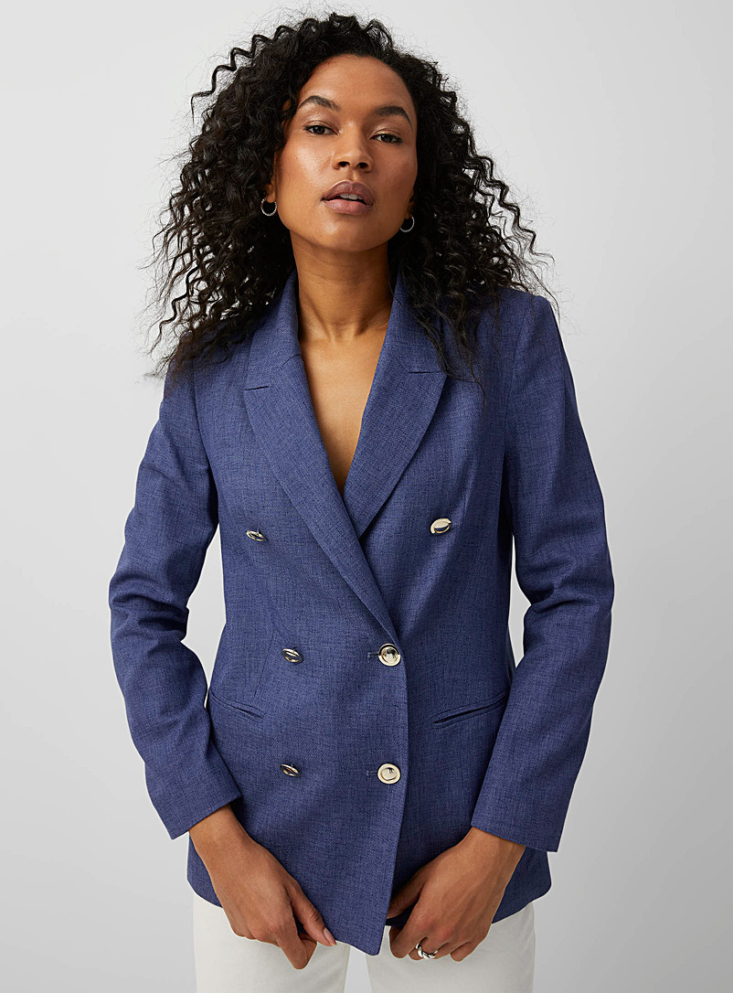 Sisley Blue Golden button chambray blazer for women
