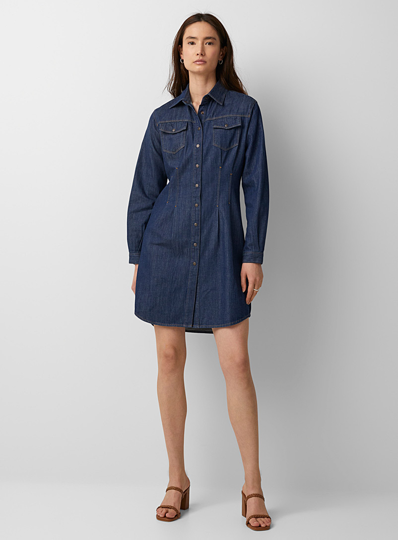 Sisley: La robe chemise denim cintrée Bleu foncé pour femme