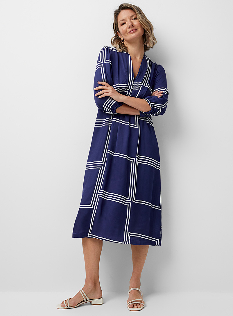 Sisley Blue Contrasting squares midi dress for women