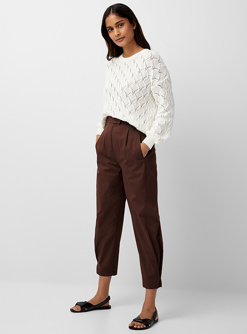 Sisley Brown Chocolate pleated barrel pant for women