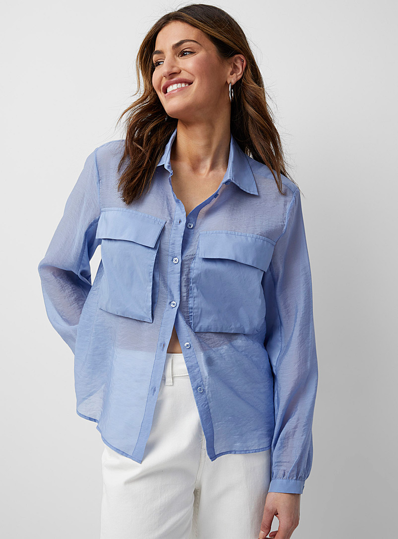 Sisley Patterned Blue Lightweight periwinkle pockets shirt for women