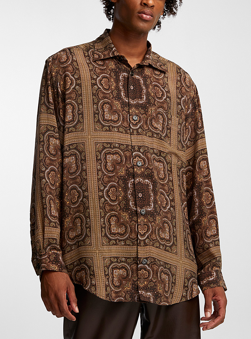 Nanushka Brown Sebas silky paisley shirt for men